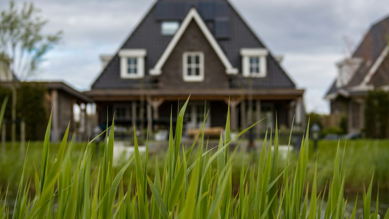 white and black house near to pond